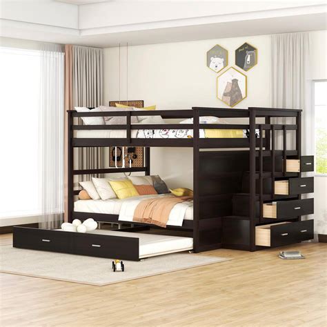Harper And Bright Designs Espresso Full Over Full Wood Bunk Bed With Twin