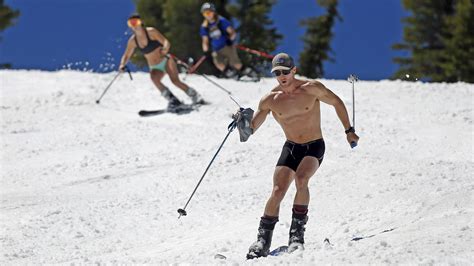 Skiers Hit The Slopes In Bikini Tops As California S Endless Winter Endures A Heat Wave La Times