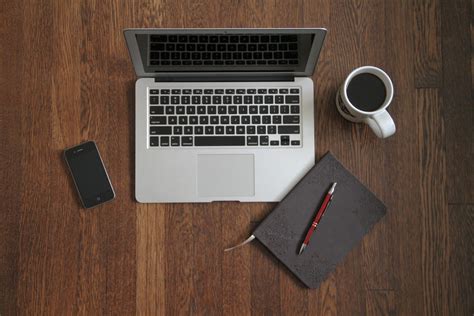 Free Stock Photo Of Macbook Laptop With Iphone Coffee And Journal