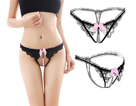 Buy Avonrey Women Sexy Lace Lingerie Open Crotch Thong Underwear G Strings Massage Pearl Panty