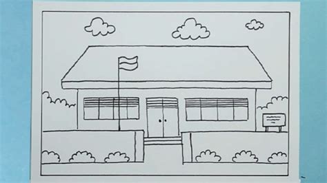 Cara Menggambar Sekolah Yang Mudah Dan Bagus Gambar Lingkungan