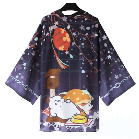 Anime Neko Atsume Cute Cat Printing Cloak Haori Cosplay Costume