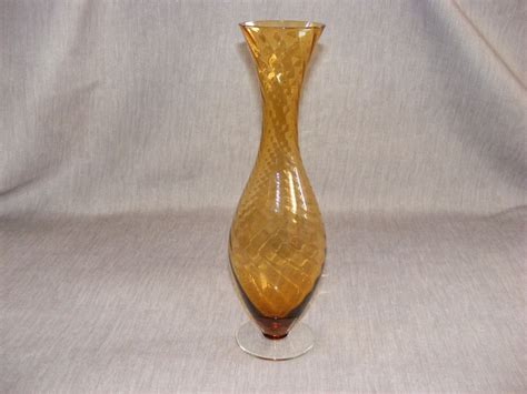 Vintage Mid Century Hand Blown Textured Tall Amber Glass Vase Etsy