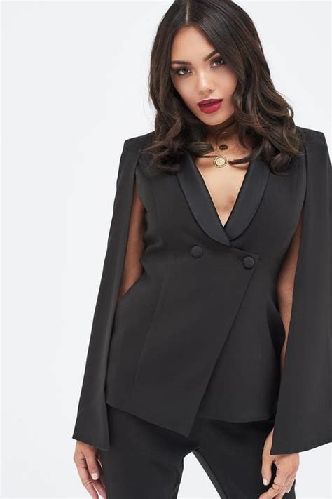 Lavish Alice Cape Blazer With Contrast Lapel In Black Coats Jacket 8