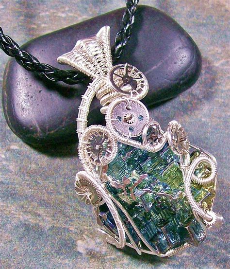 Steampunk Bismuth Crystal And Silver Pendant Jewelry By Heather Jordan