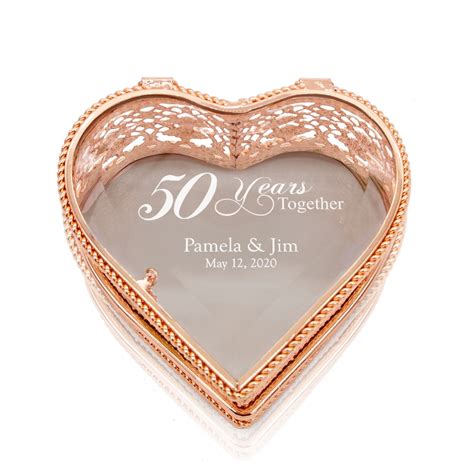 Attractive Personalized 50th Anniversary Rose Gold Heart Jewelry Box