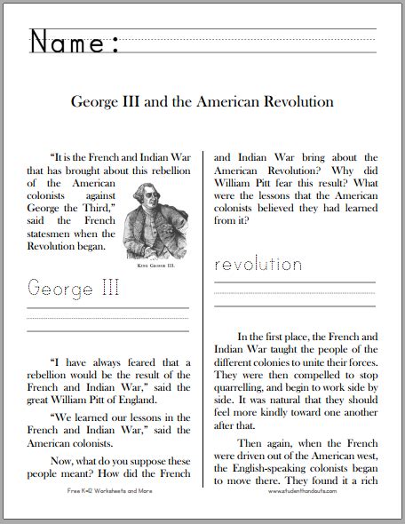 Worksheets American Revolution