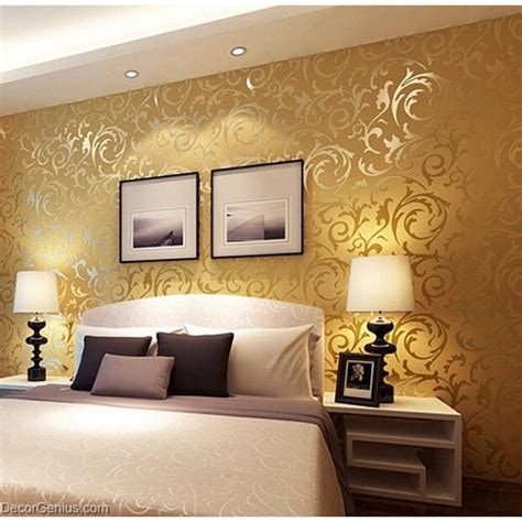 Popular 3d Design Dk Gold Bedroom Wallpaper Modern Style