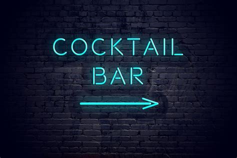 Premium Photo Brick Wall With Neon Arrow And Sign Cocktail Bar