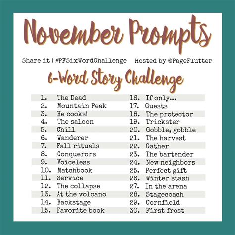 November Prompts 6 Word Story Challenge Pfsixwordchallenge Page