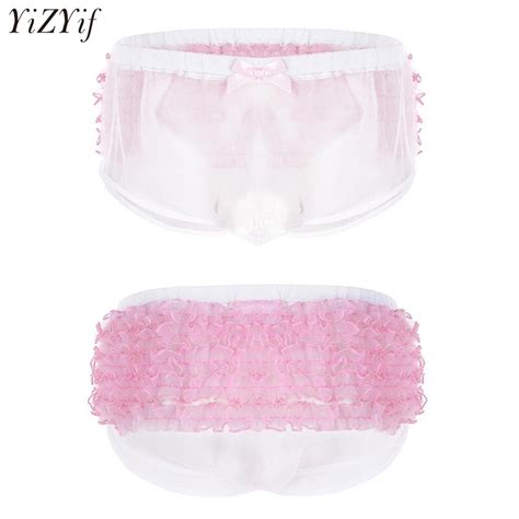 Yizyif Sexy Mens Lingerie Super Soft Sissy Floral Lace See Through