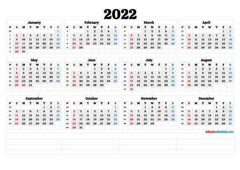 Free Printable 2022 Yearly Calendar 6 Templates