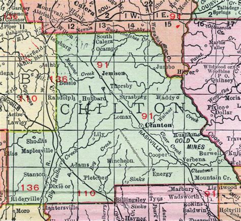 Where is chilton county airport located? Chilton County, Alabama, Map, 1911, Clanton, Thorsby, Jemison