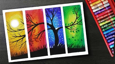 How To Draw Four Season Scenery Drawing With Oil Pastels For Beginners