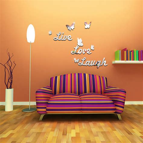 Live Laugh Love Quote And Butterflies Mirror Wall Stickers Decal Home