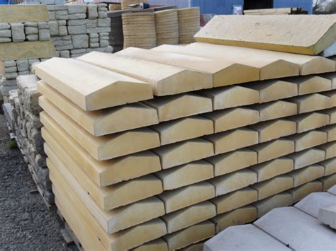 Coping stones for garden walls, parapets, pools and ponds starting from just £14 + vat. Ridge coping, two way copings. 600x140mm buff ...