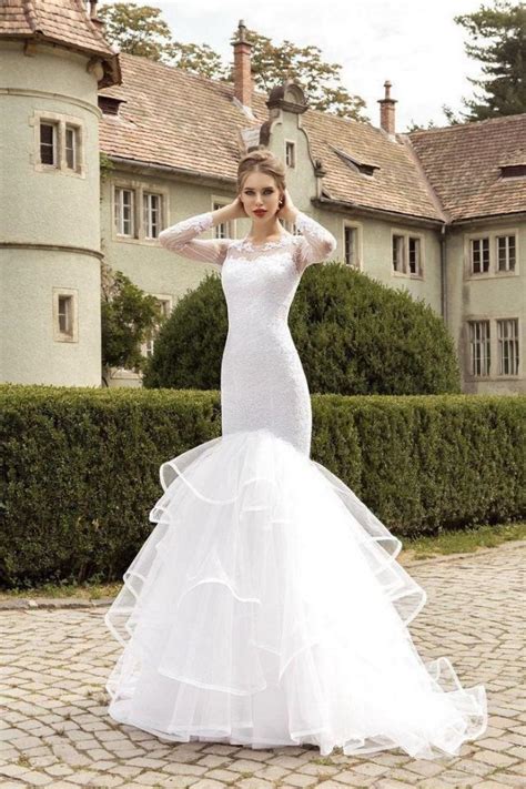 New Arrival White Mermaid Wedding Dresses Lace Applique 2016 Illusion