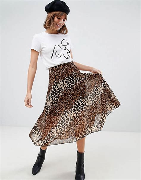 Glamorous Midi Skirt In Pleated Leopard Print Asos