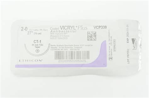Ethicon Vcp339 2 0 Vicryl Plus Ct 1 36mm 12c Taper 27inch X