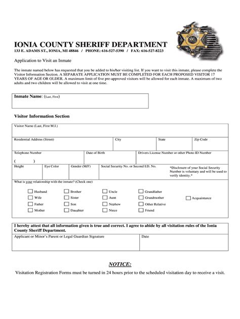 Mi Application To Visit An Inmate Ionia County Fill