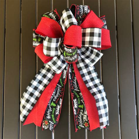 Farmhouse Christmas Wreath Bow Large Wreath Bow Black And Etsy