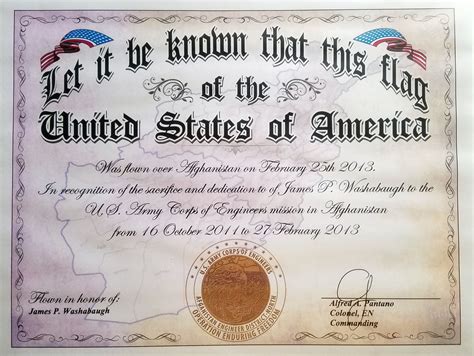 Below is a copy of the thank you card & certificate of authenticity (american flag flown over afghanistan on 11 sept 12) from our troops in xxxx. Flag Flown Over Afghanistan Certificate - Care Packages for Soldiers: Texas Flag flown in ...