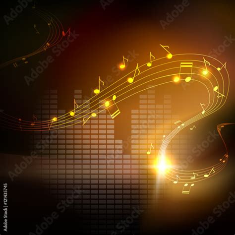 Vector Musical Background Golden Melodies Shiny Waves Of Musical
