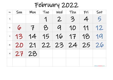 Free Printable February 2022 Calendar With Week Numbers