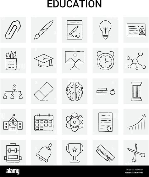 25 Hand Drawn Education Icon Set Gray Background Vector Doodle Stock