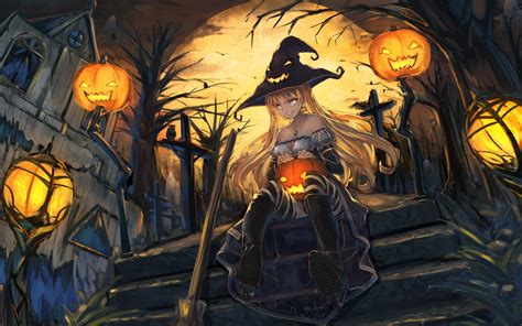 Download Wallpaper Witch Art Anime Girl Halloween Halloween Anime
