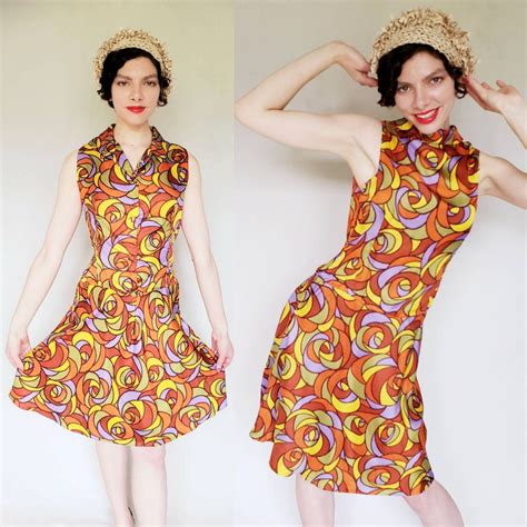 1960s sleeveless dress with psychedelic swirl print brown etsy mod dress 60s mod dress dresses