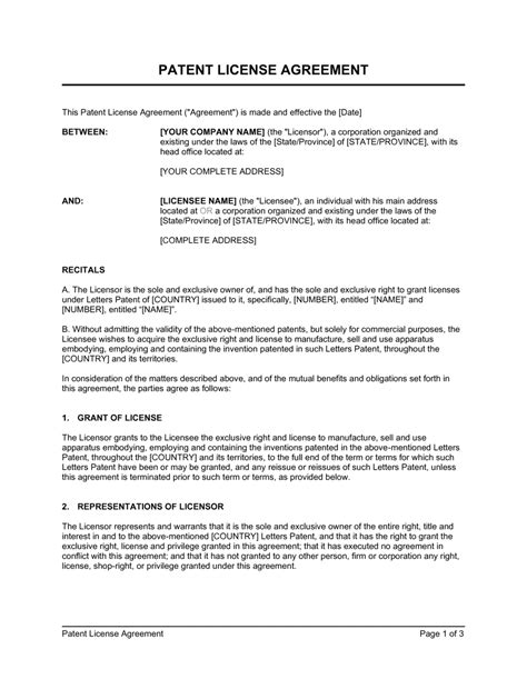 Patent License Agreement Template By Business In A Box