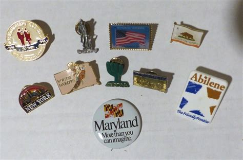 Lot Of 10 State Lapel Pins Fla New Ca Maryland New York Mass Mt Rushmore