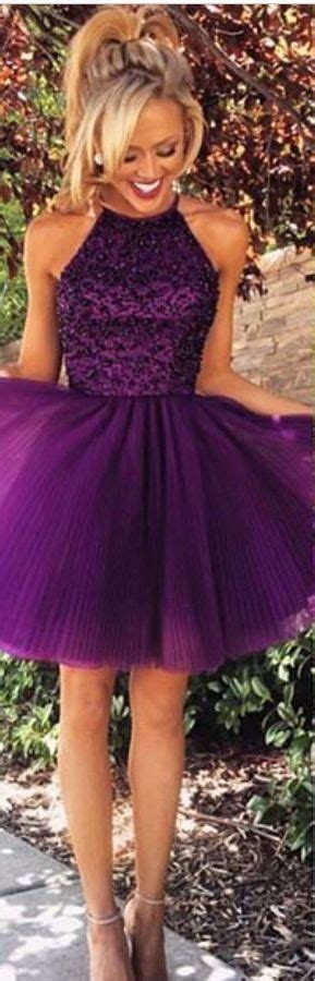 Beaded Purple Sexy Open Back Halter Homecoming Prom Dresses Cm0022
