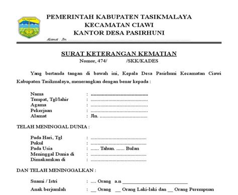 Surat keterangan meninggal dunia dari kepala desa. Contoh Surat Kematian Dari Desa : Contoh surat keterangan ...