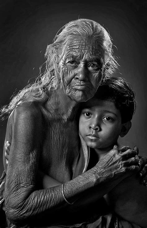 Portrait Photography Old Women And A Kid Black And White