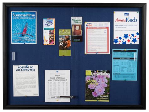 Blue Fabric Bulletin Board Glass Doors With Locking System