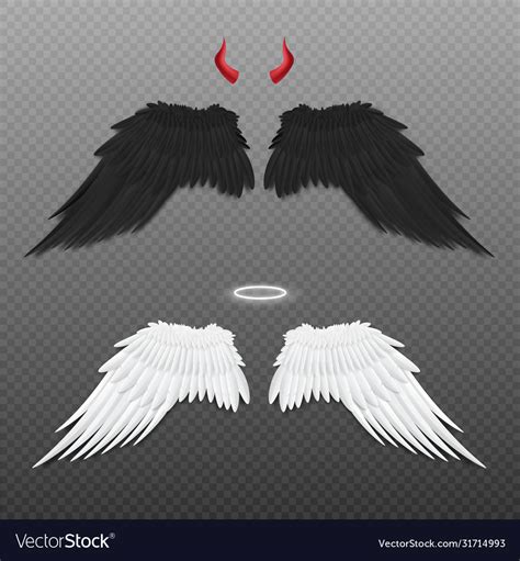 Angel And Devil Wings Nimbus And Horns Realistic Vector Image