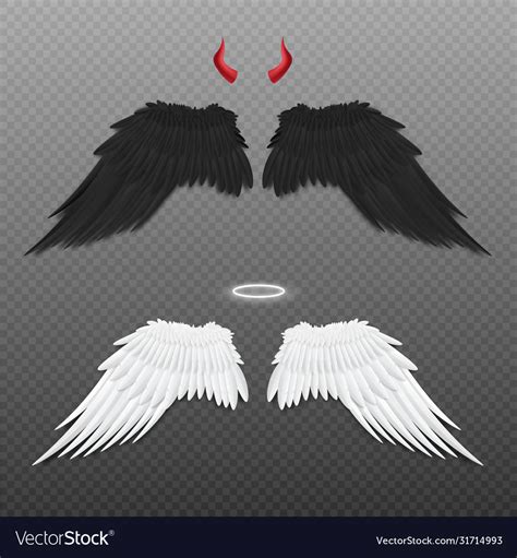 angel and devil wings nimbus and horns realistic vector image