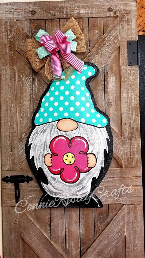 Gnome With Apple Burlap Door Hanger Etsy Burlap Door Hanger Door