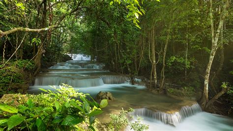 Huay Mae Khamin Waterfall In Rainy Season Kanchanaburi Thailand