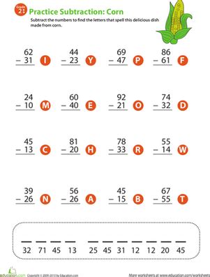 Use strategies such as counting on; 2-Digit Subtraction | Worksheet | Education.com