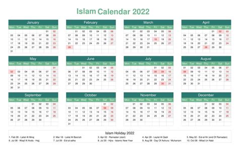 Printable Islamic 2022 Calendar In Pdf Hijri Calendar 1443