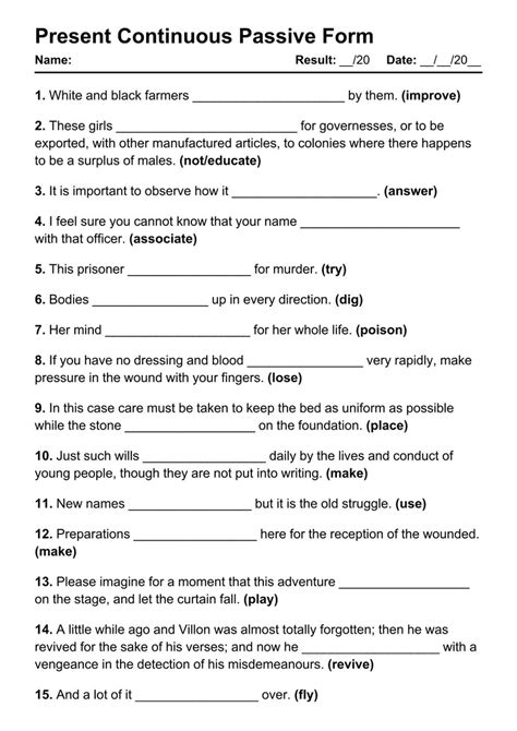101 Printable Present Continuous Passive PDF Worksheets Grammarism