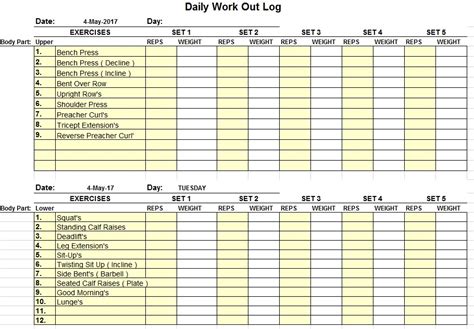 Workout Log Templates Excel Blog Dandk