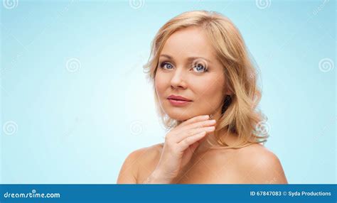 Woman With Bare Shoulders Touching Face Stock Image Image Of Middle Pretty