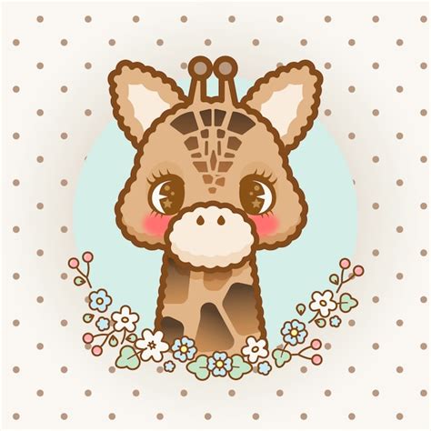 Premium Vector Cute Kawaii Giraffe With Flowers