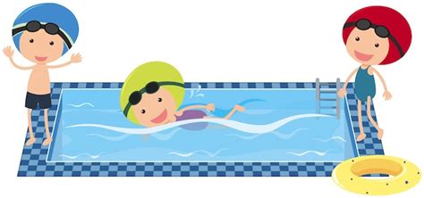 Tres Niños Nadando En La Piscina Vector Premium