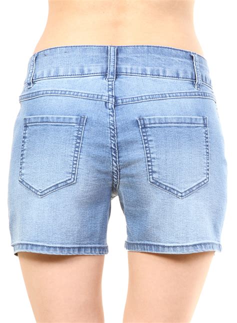 Stretchy High Waisted Denim Shorts With Pockets Wh Rn55356 Denimblue