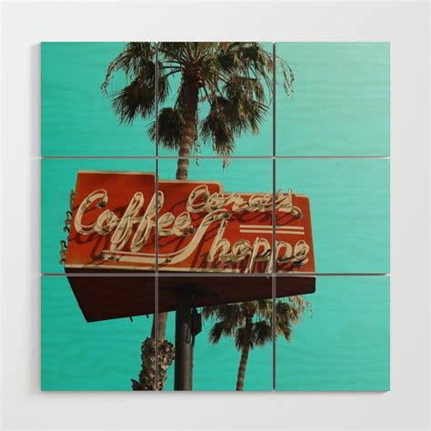 Vintage Neon Coffee Shop Sign In Santa Monica California Wood Wall Art